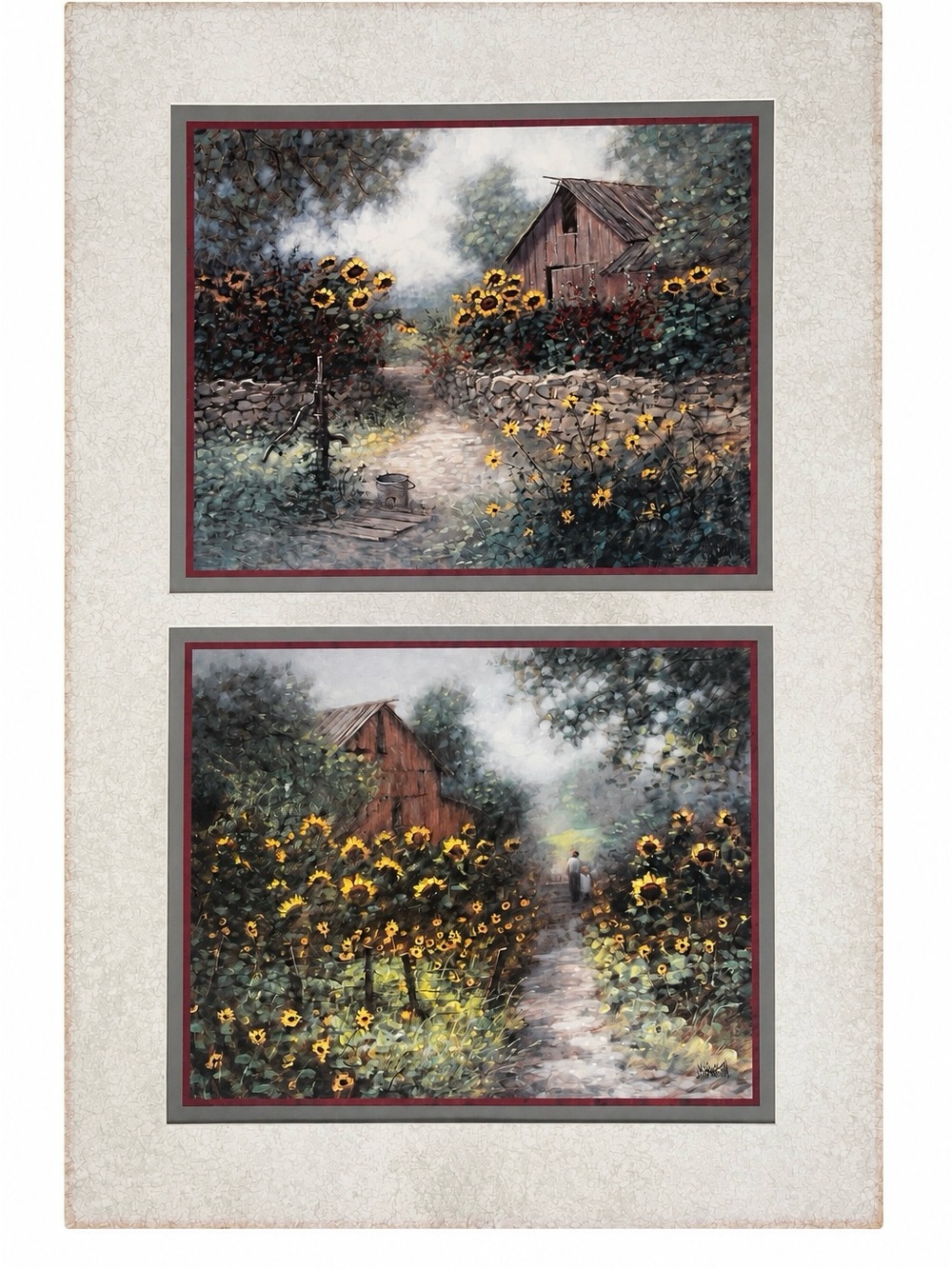 Vintage Pastoral Country Art Wall Print Set - Double Matted Print